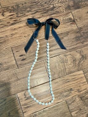Black Ribbon Large Pearl Necklace Costume Jewelry